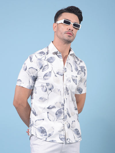 White Floral Print 100% Cotton Shirt-Men Shirts-Crimsoune Club