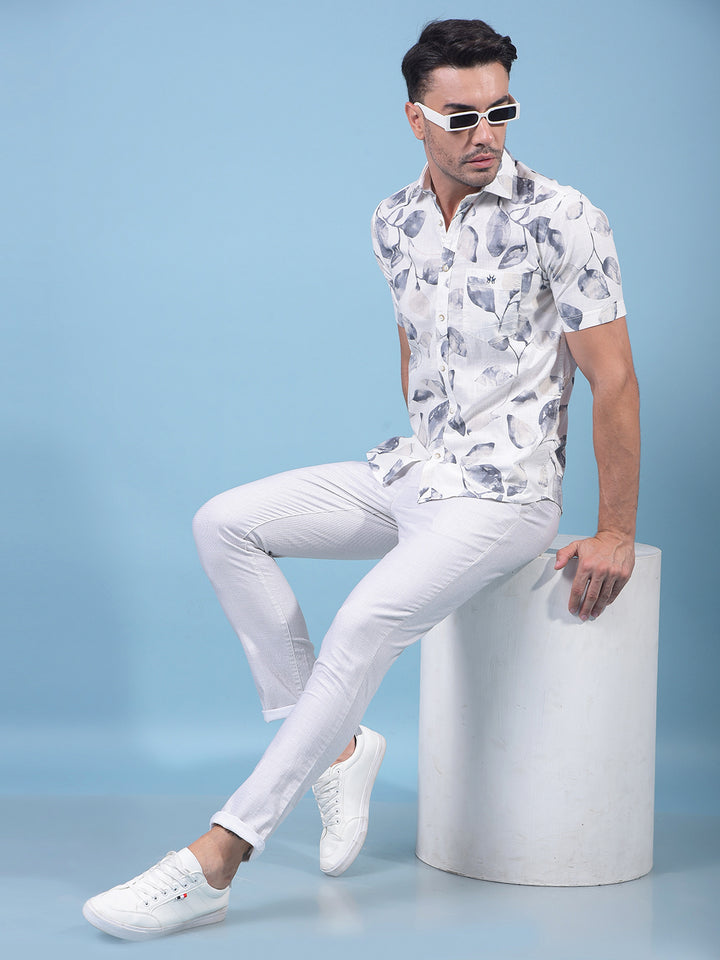 White Floral Print 100% Cotton Shirt-Men Shirts-Crimsoune Club