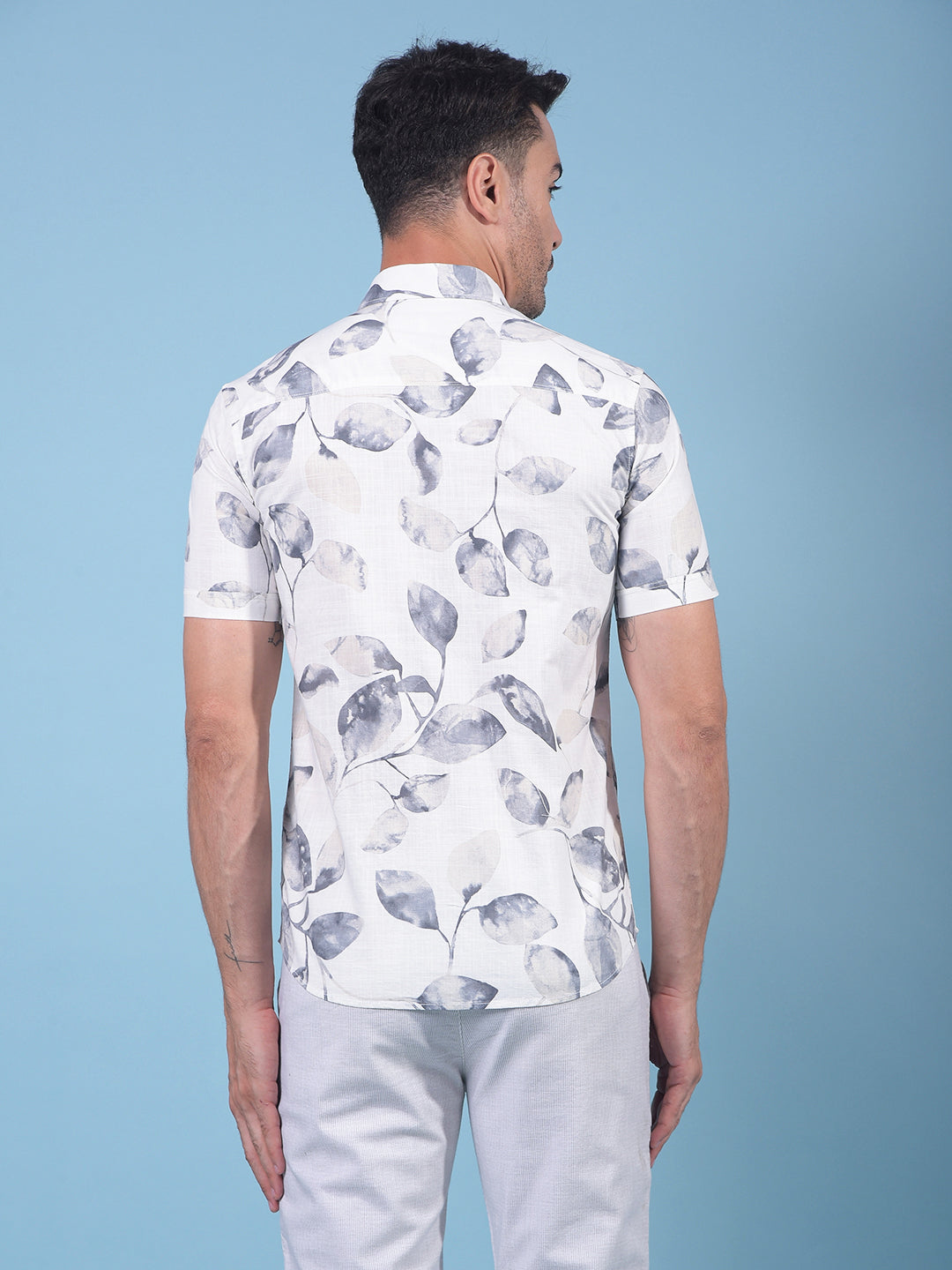 White Floral Print 100% Cotton Shirt-Men Shirts-Crimsoune Club