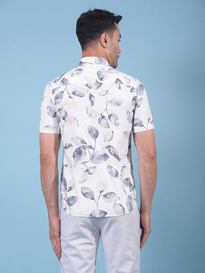 White Floral Print 100% Cotton Shirt-Men Shirts-Crimsoune Club