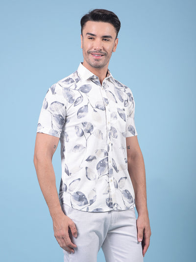 White Floral Print 100% Cotton Shirt-Men Shirts-Crimsoune Club