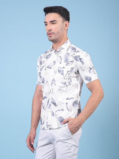 White Floral Print 100% Cotton Shirt-Men Shirts-Crimsoune Club