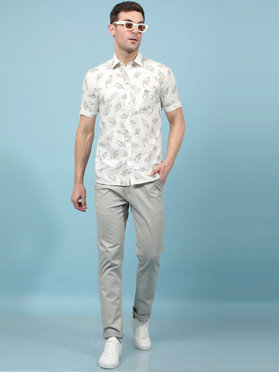 Beige Floral Print Shirt-Men Shirts-Crimsoune Club
