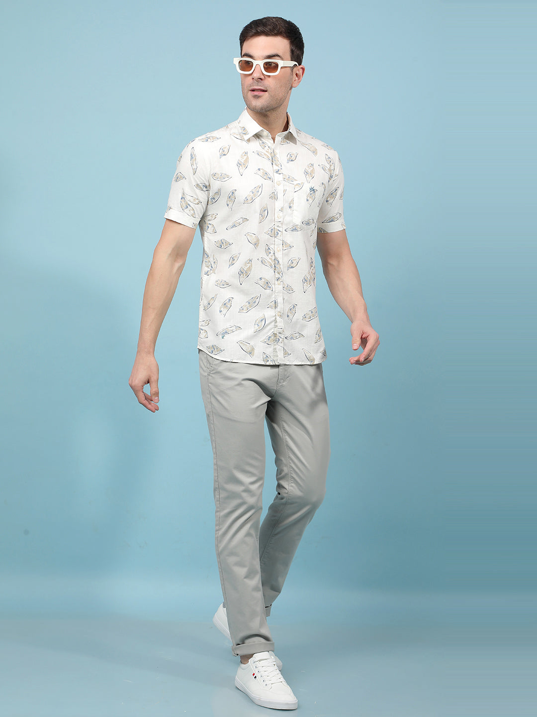 Beige Floral Print Shirt-Men Shirts-Crimsoune Club
