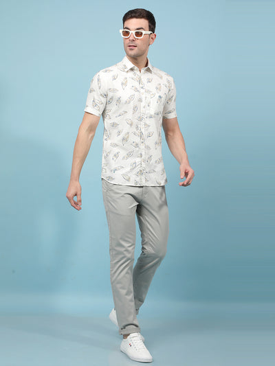 Beige Floral Print Shirt-Men Shirts-Crimsoune Club