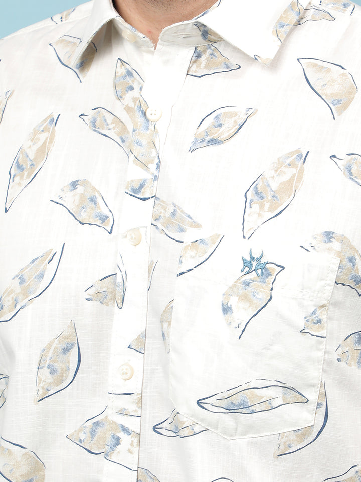 Beige Floral Print Shirt-Men Shirts-Crimsoune Club