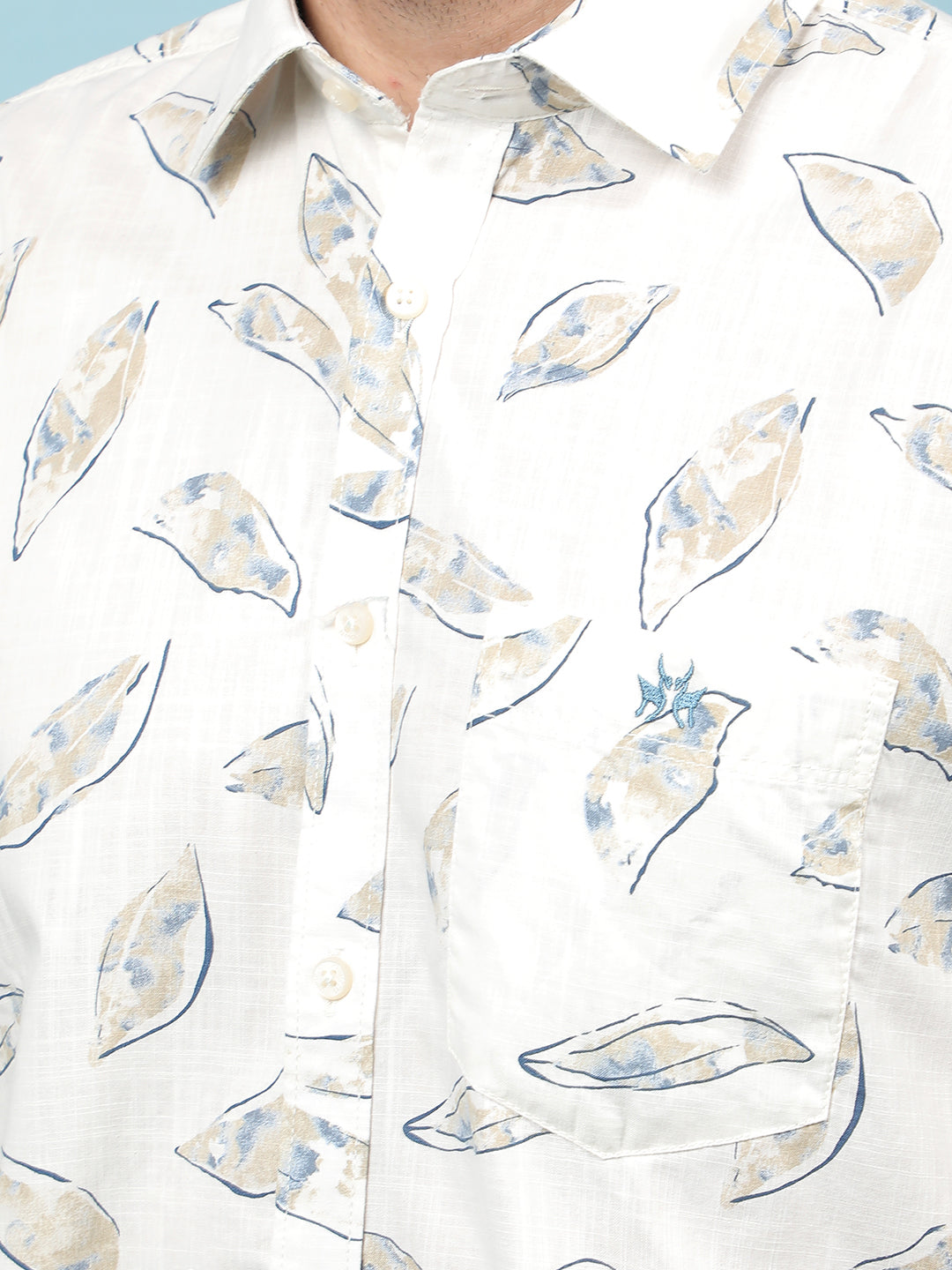 Beige Floral Print Shirt-Men Shirts-Crimsoune Club