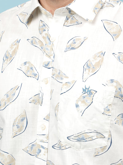 Beige Floral Print Shirt-Men Shirts-Crimsoune Club