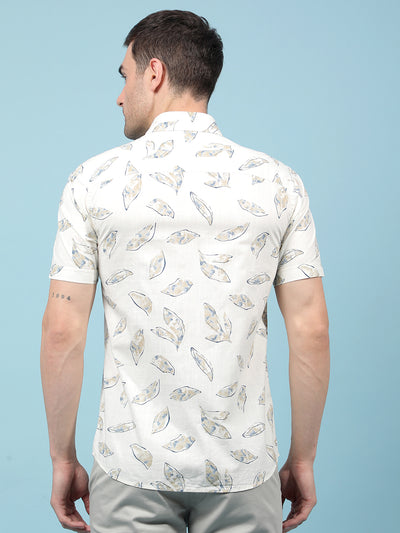 Beige Floral Print Shirt-Men Shirts-Crimsoune Club