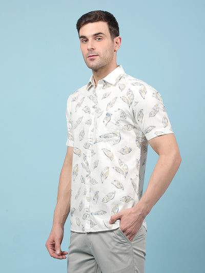 Beige Floral Print Shirt-Men Shirts-Crimsoune Club