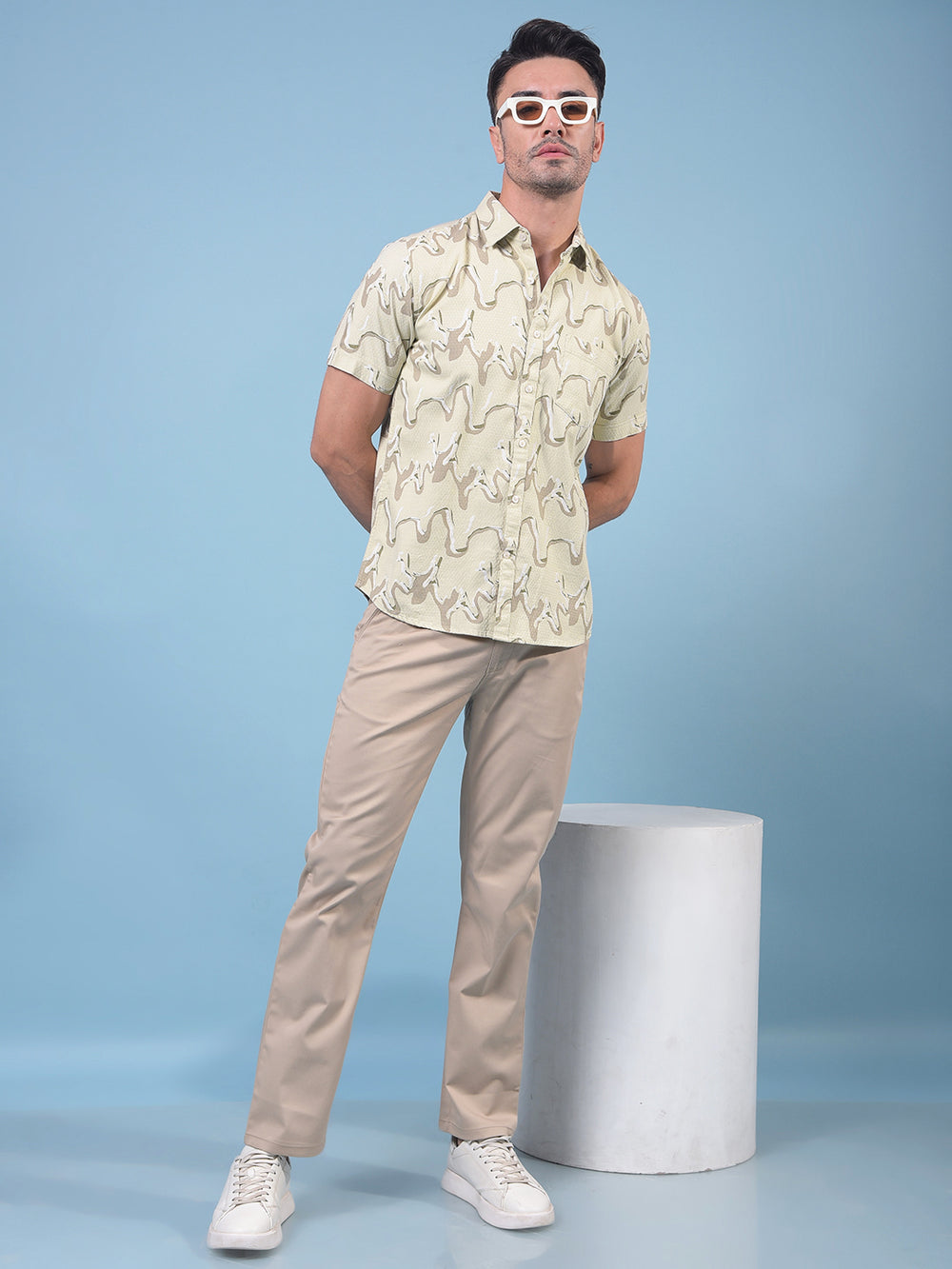 Beige Printed Shirt-Men Shirts-Crimsoune Club