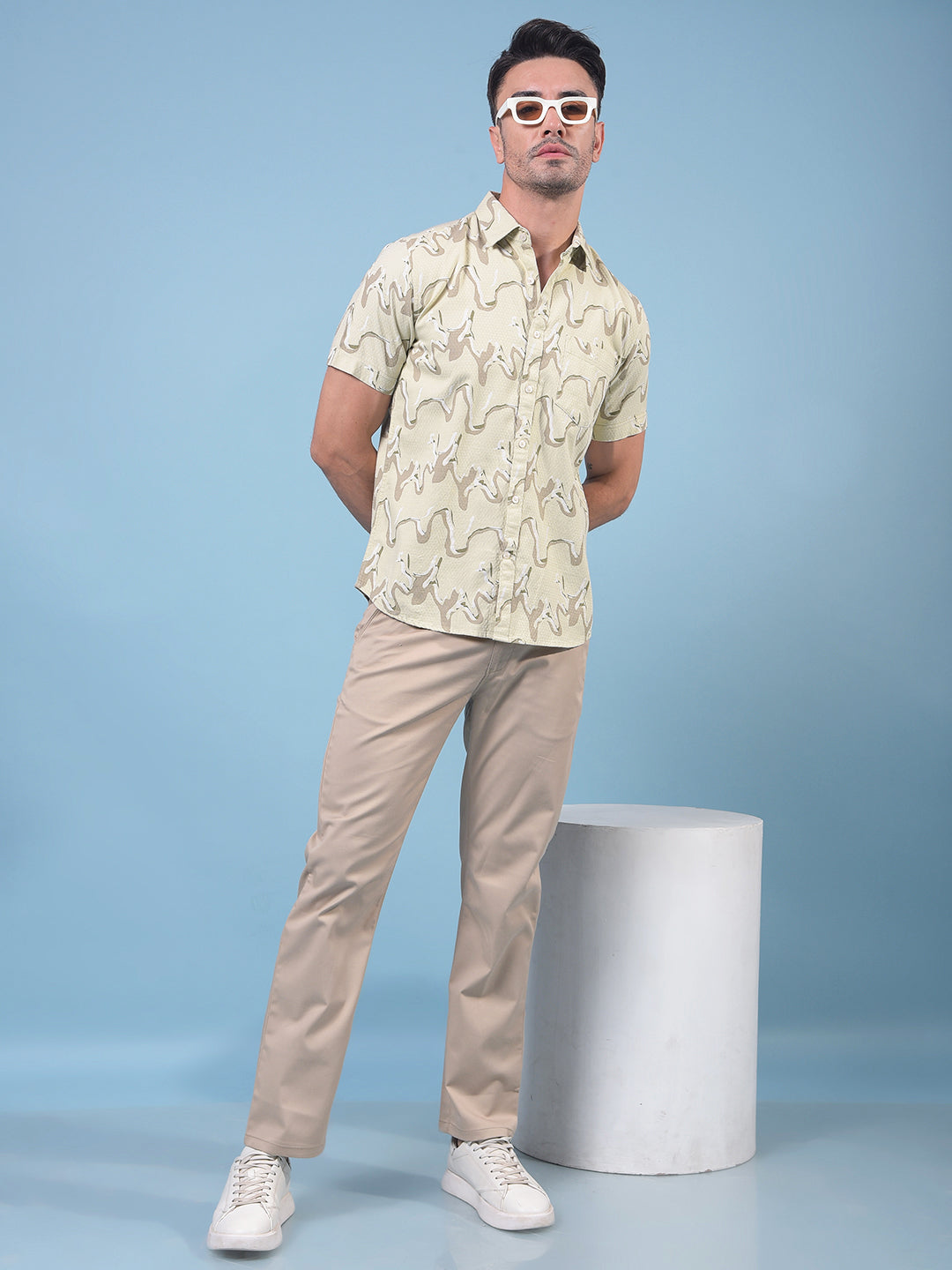 Beige Printed Shirt-Men Shirts-Crimsoune Club
