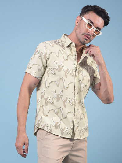 Beige Printed Shirt-Men Shirts-Crimsoune Club