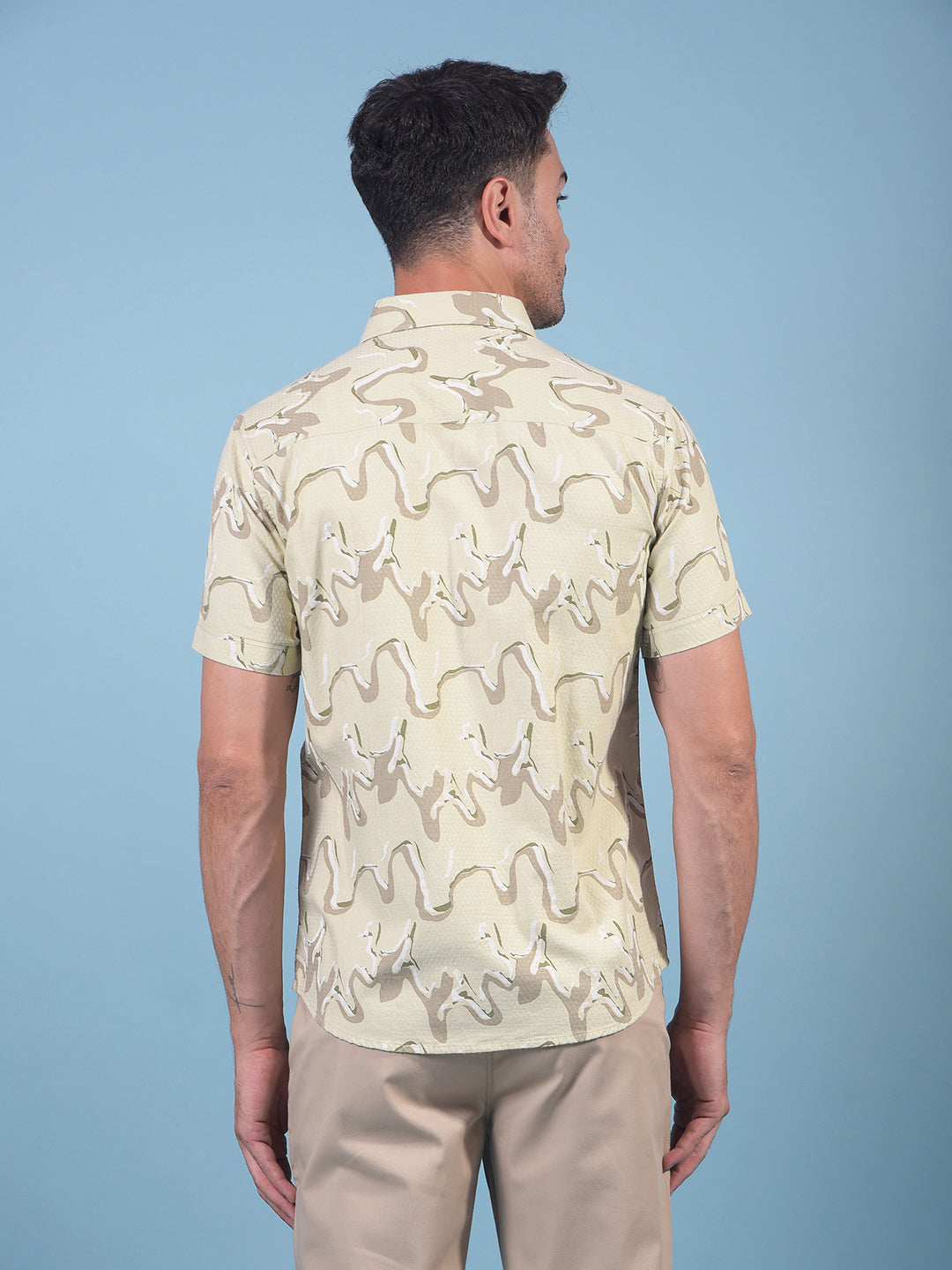 Beige Printed Shirt-Men Shirts-Crimsoune Club