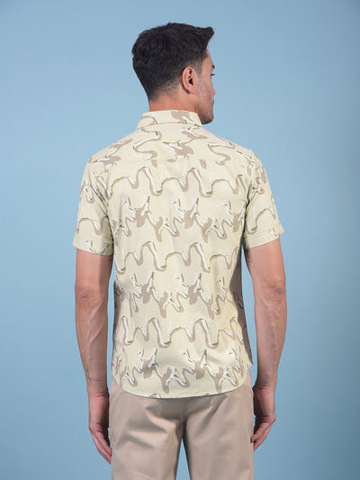 Beige Printed Shirt-Men Shirts-Crimsoune Club