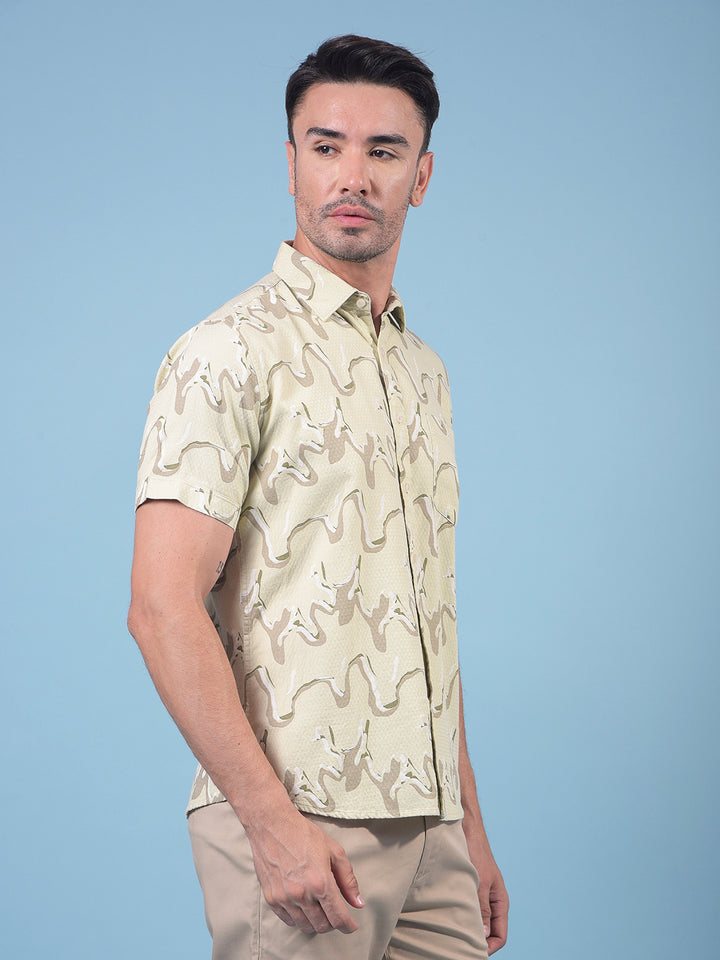 Beige Printed Shirt-Men Shirts-Crimsoune Club