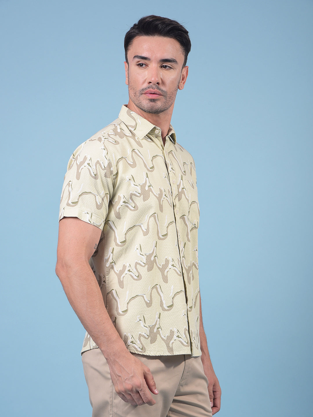 Beige Printed Shirt-Men Shirts-Crimsoune Club