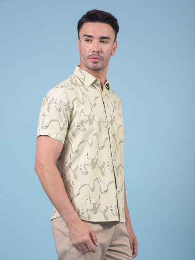 Beige Printed Shirt-Men Shirts-Crimsoune Club