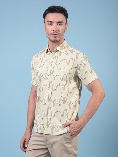Beige Printed Shirt-Men Shirts-Crimsoune Club