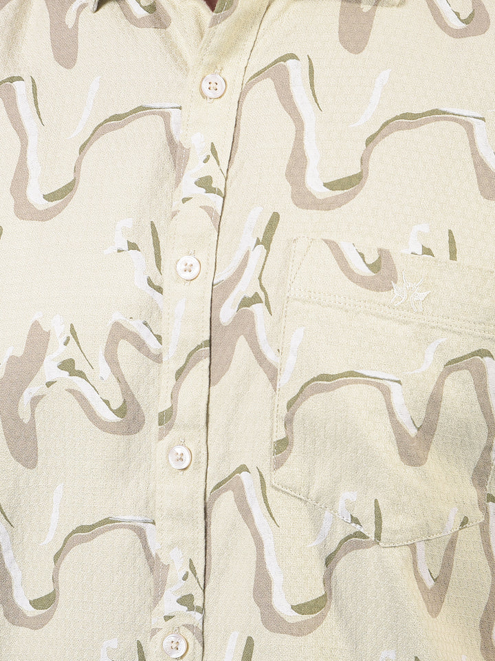 Beige Printed Shirt-Men Shirts-Crimsoune Club
