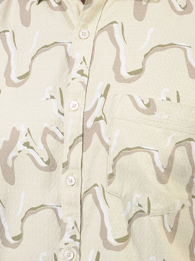 Beige Printed Shirt-Men Shirts-Crimsoune Club