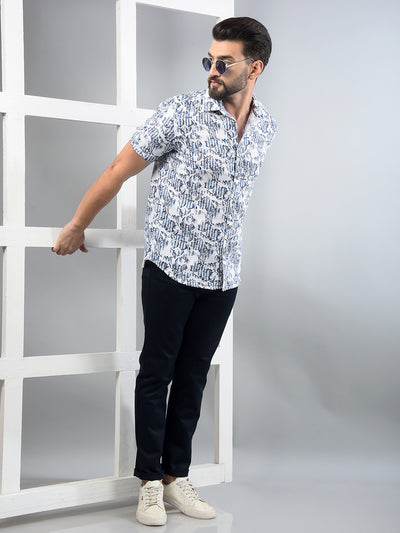 Blue Floral Print 100% Cotton Shirt-Men Shirts-Crimsoune Club