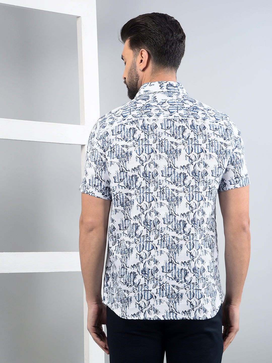 Blue Floral Print 100% Cotton Shirt-Men Shirts-Crimsoune Club