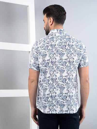 Blue Floral Print 100% Cotton Shirt-Men Shirts-Crimsoune Club