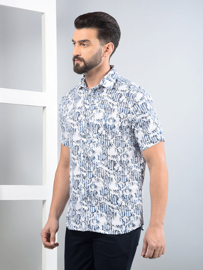Blue Floral Print 100% Cotton Shirt-Men Shirts-Crimsoune Club
