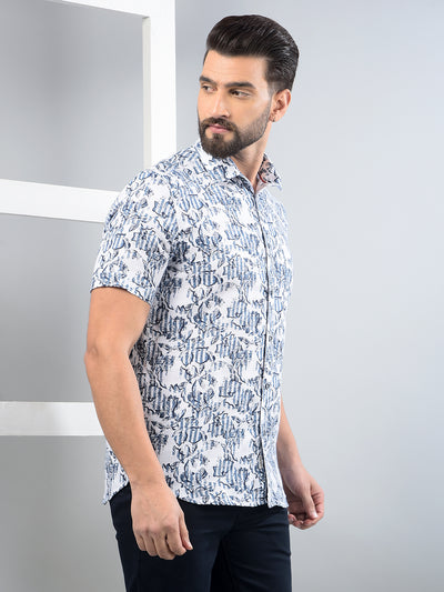 Blue Floral Print 100% Cotton Shirt-Men Shirts-Crimsoune Club