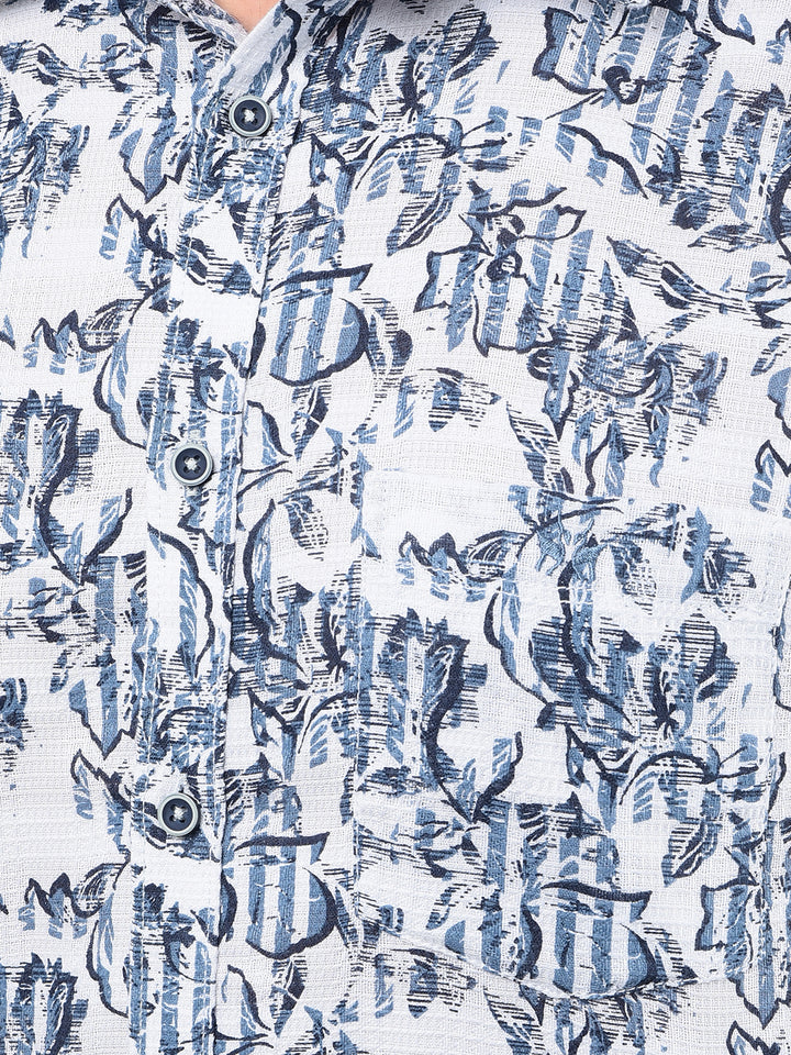 Blue Floral Print 100% Cotton Shirt-Men Shirts-Crimsoune Club