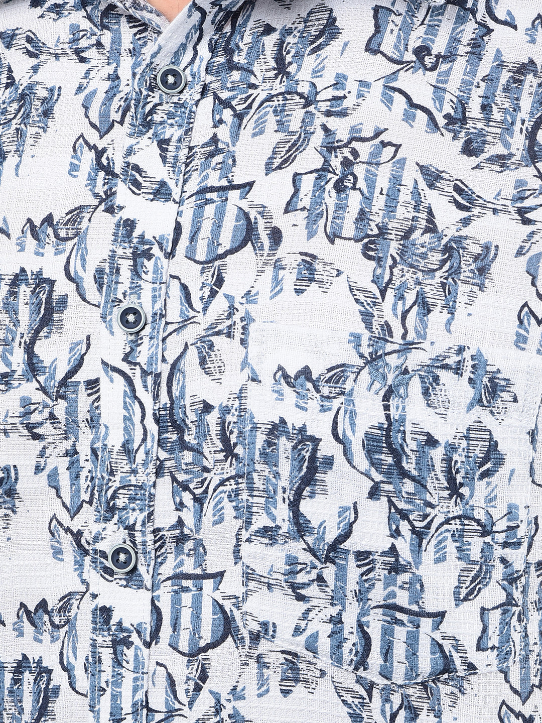 Blue Floral Print 100% Cotton Shirt-Men Shirts-Crimsoune Club