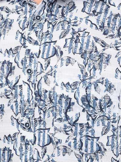 Blue Floral Print 100% Cotton Shirt-Men Shirts-Crimsoune Club
