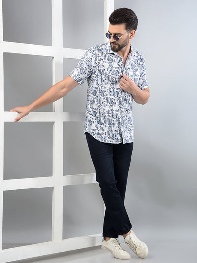 Blue Floral Print 100% Cotton Shirt-Men Shirts-Crimsoune Club