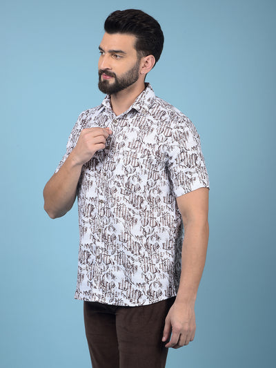 Brown Floral Print 100% Cotton Shirt-Men Shirts-Crimsoune Club