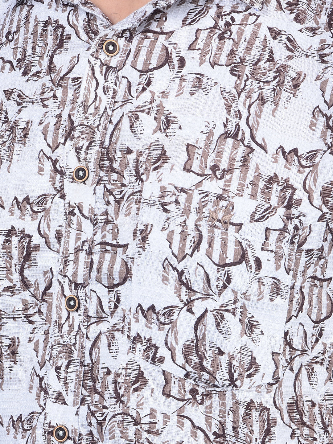 Brown Floral Print 100% Cotton Shirt-Men Shirts-Crimsoune Club