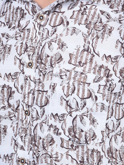 Brown Floral Print 100% Cotton Shirt-Men Shirts-Crimsoune Club