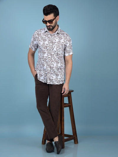 Brown Floral Print 100% Cotton Shirt-Men Shirts-Crimsoune Club