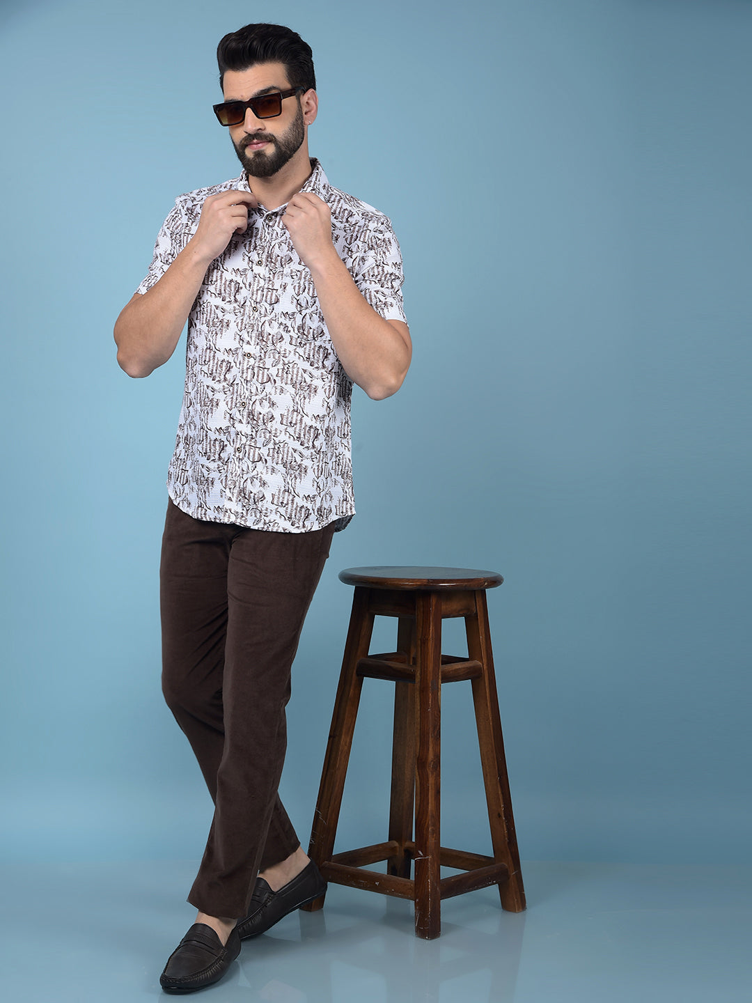 Brown Floral Print 100% Cotton Shirt-Men Shirts-Crimsoune Club