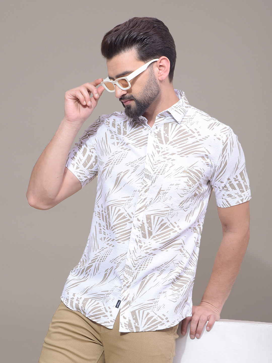 Olive Printed Shirt-Men Shirts-Crimsoune Club