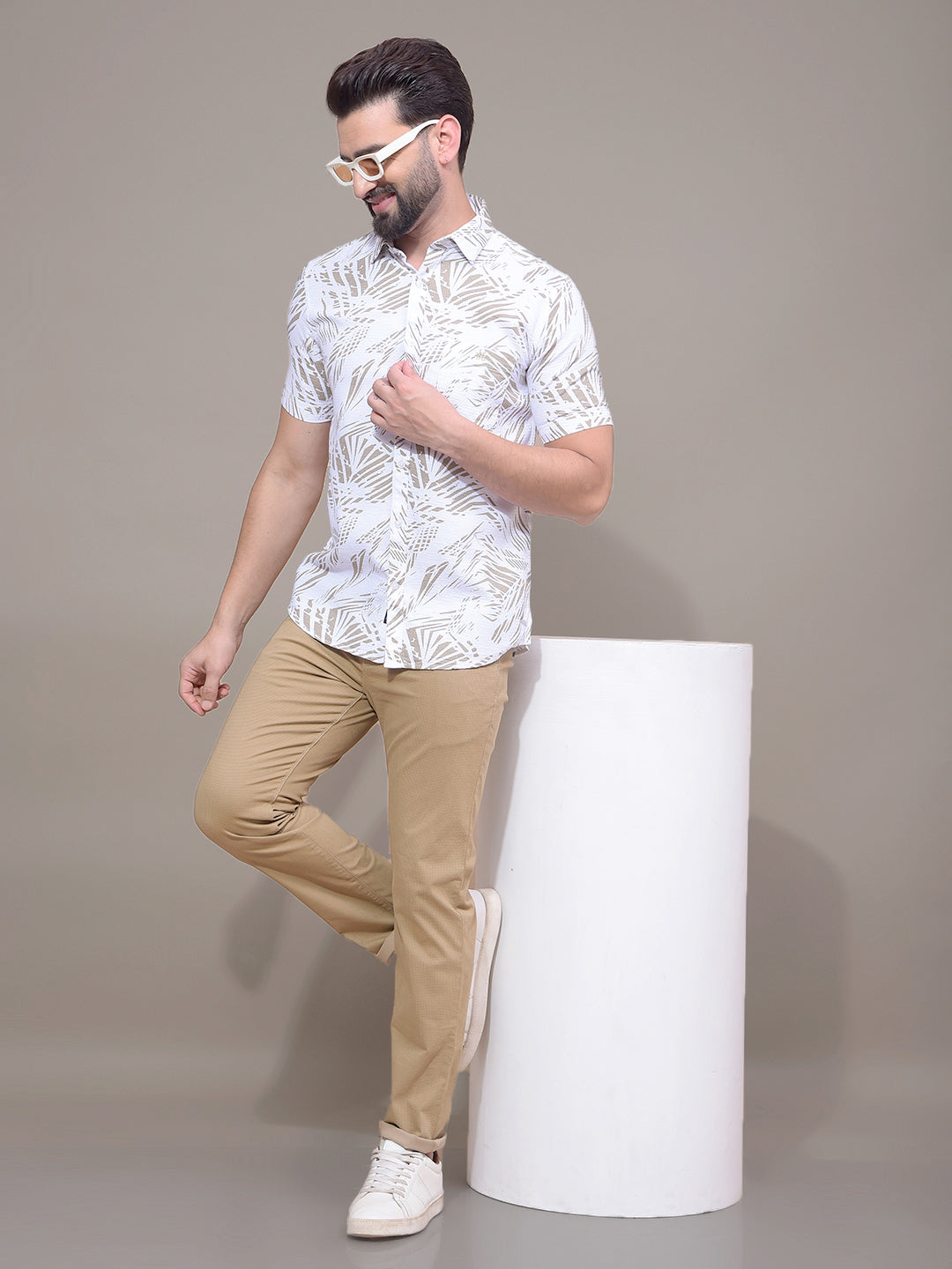 Olive Printed Shirt-Men Shirts-Crimsoune Club