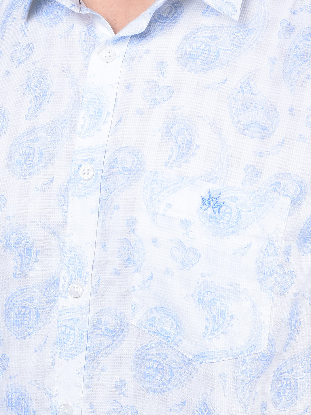 Blue Floral Print 100% Cotton Knitted Shirt-Men Shirts-Crimsoune Club