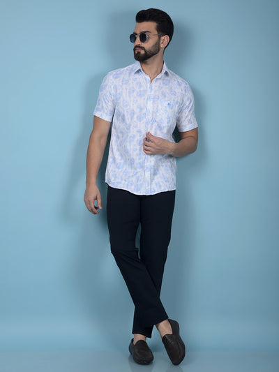 Blue Floral Print 100% Cotton Knitted Shirt-Men Shirts-Crimsoune Club