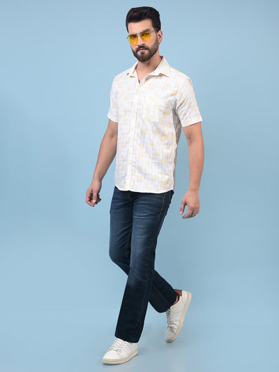Men's Yellow Floral Print 100% Cotton Shirt-Men Shirts-Crimsoune Club