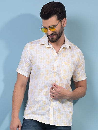 Men's Yellow Floral Print 100% Cotton Shirt-Men Shirts-Crimsoune Club