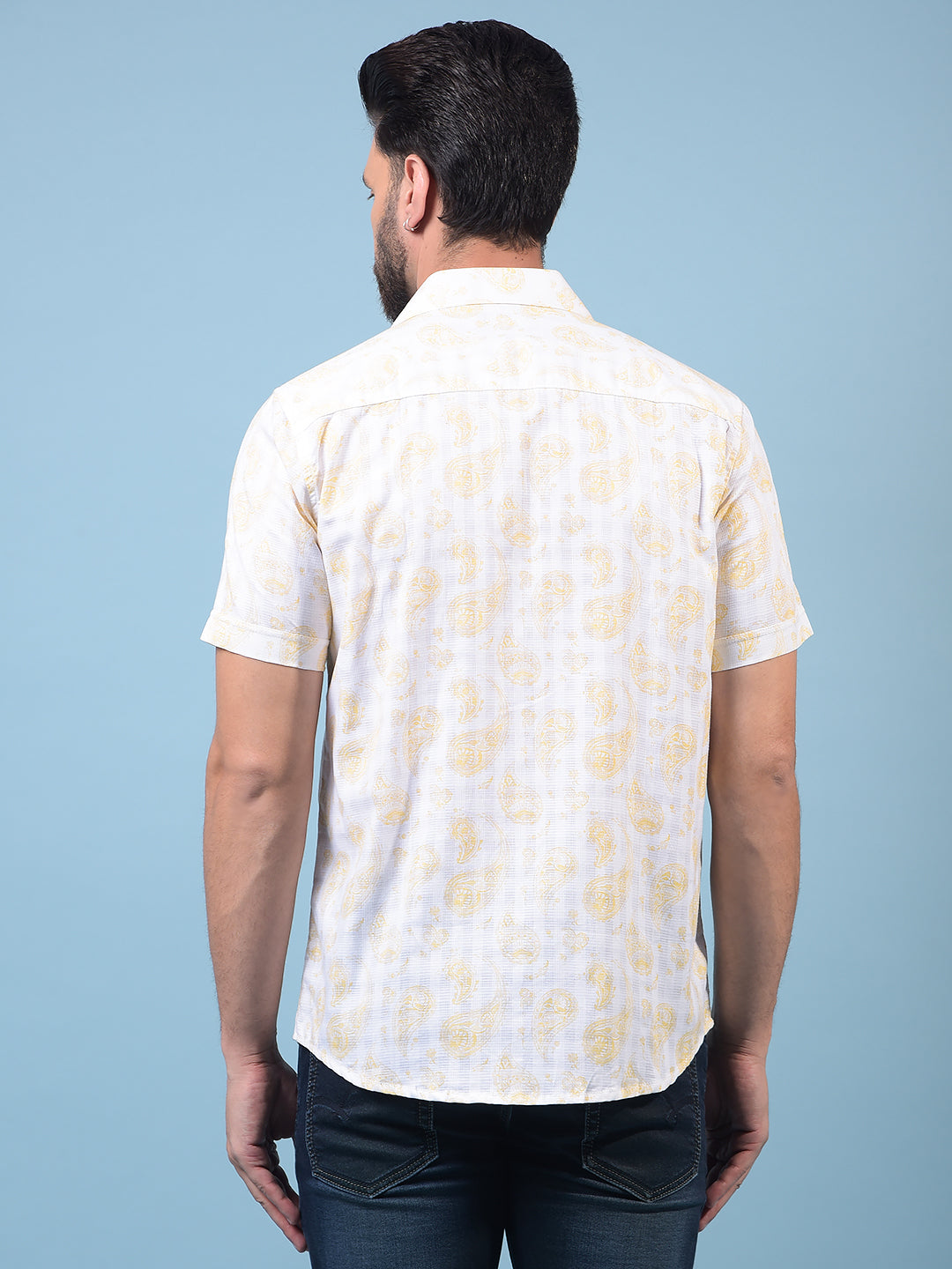 Men's Yellow Floral Print 100% Cotton Shirt-Men Shirts-Crimsoune Club
