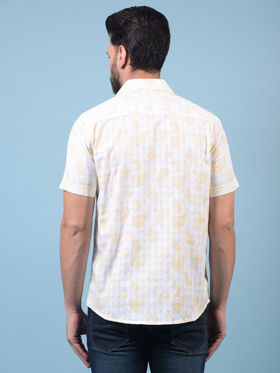 Men's Yellow Floral Print 100% Cotton Shirt-Men Shirts-Crimsoune Club