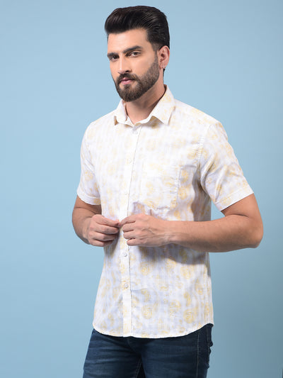 Men's Yellow Floral Print 100% Cotton Shirt-Men Shirts-Crimsoune Club
