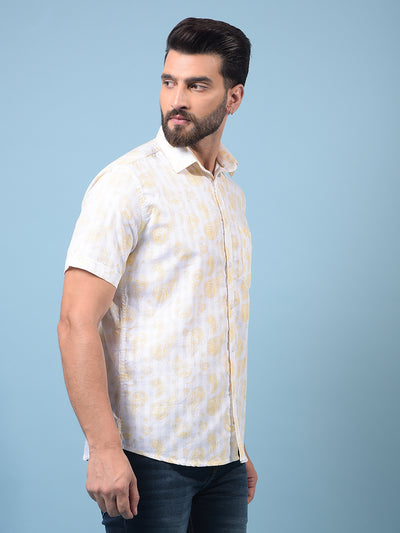 Men's Yellow Floral Print 100% Cotton Shirt-Men Shirts-Crimsoune Club
