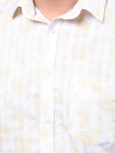 Men's Yellow Floral Print 100% Cotton Shirt-Men Shirts-Crimsoune Club